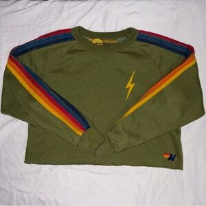Aviator Nation Classic Rainbow Bolt Crop Sweatshirt